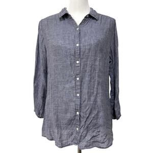 Artisan NY 100% Linen Shirt Top Blue Button Up Long Sleeve European Womens Sz L